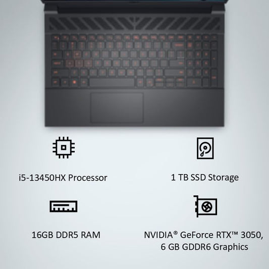 Dell SmartChoice G15-5530, Intel Core i5 13th Gen - 13450HX, NVIDIA RTX 3050-6GB, 16GB RAM, 1TB SSD, FHD 15.6"/39.62 cm, Windows 11, MS Office 21, Dark Shadow Grey, 2.65Kg Gaming Laptop
