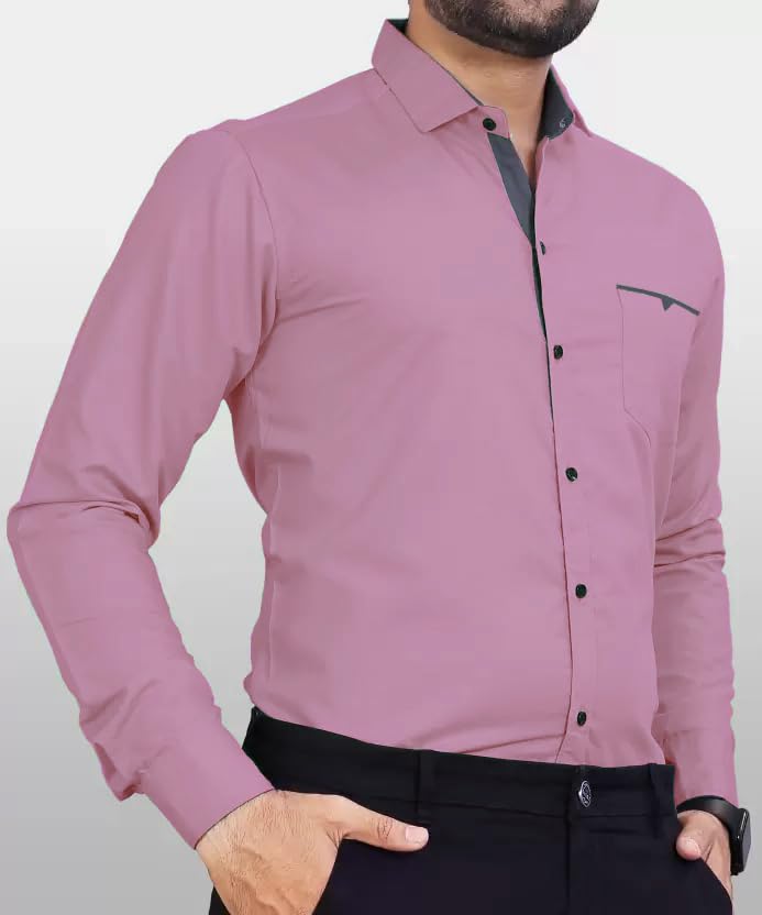 CB-COLEBROOK Men's Regular Fit Solid Spread Collar Cotton Casual Shirt (Large, Mauve)