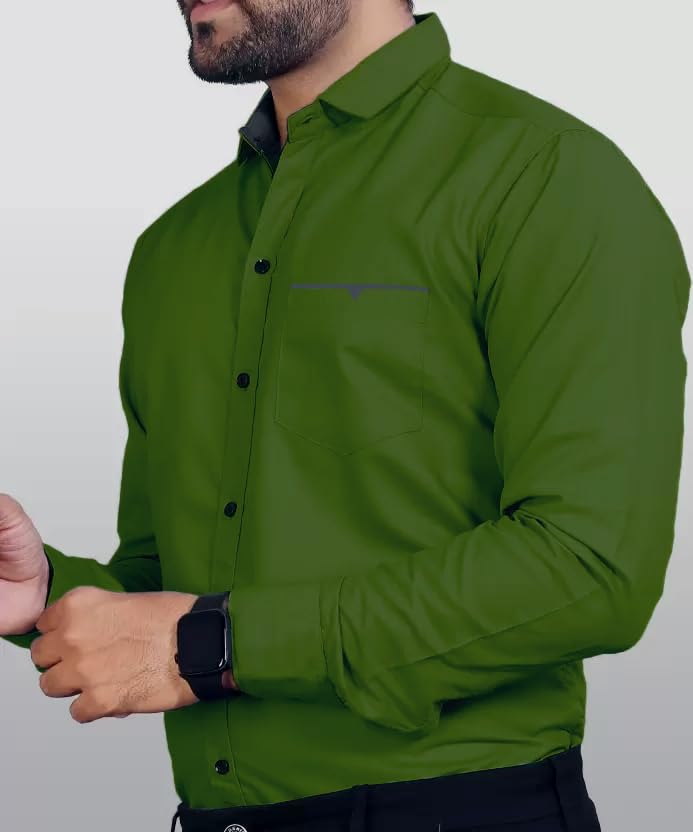 CB-COLEBROOK Men Regular Fit Solid Spread Collar Casual Shirt (Large, Forest Green)
