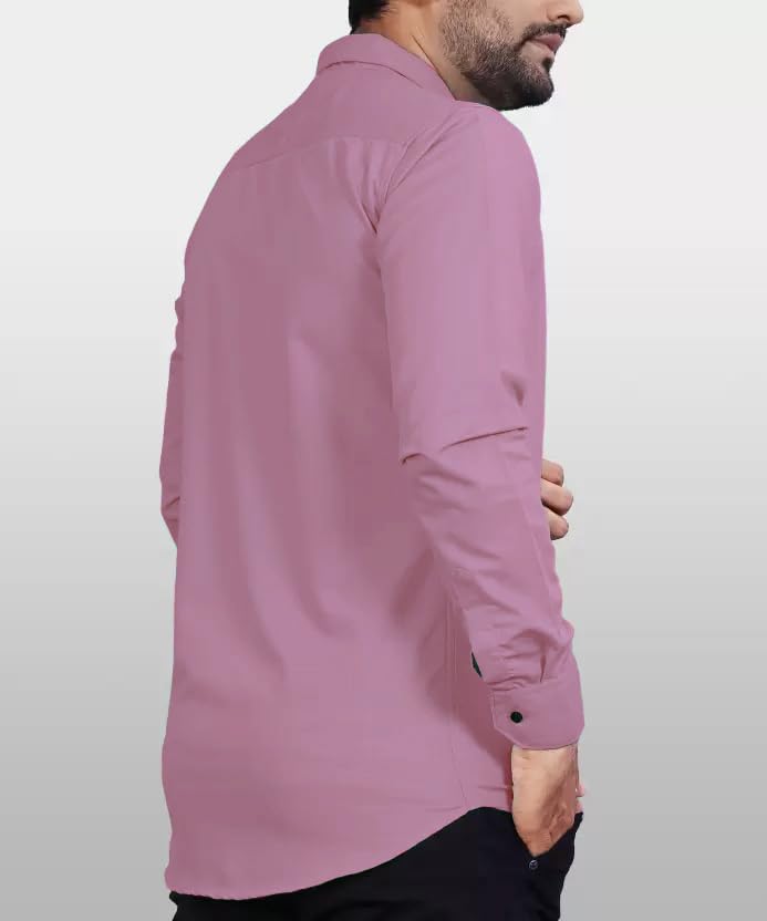 CB-COLEBROOK Men's Regular Fit Solid Spread Collar Cotton Casual Shirt (Large, Mauve)
