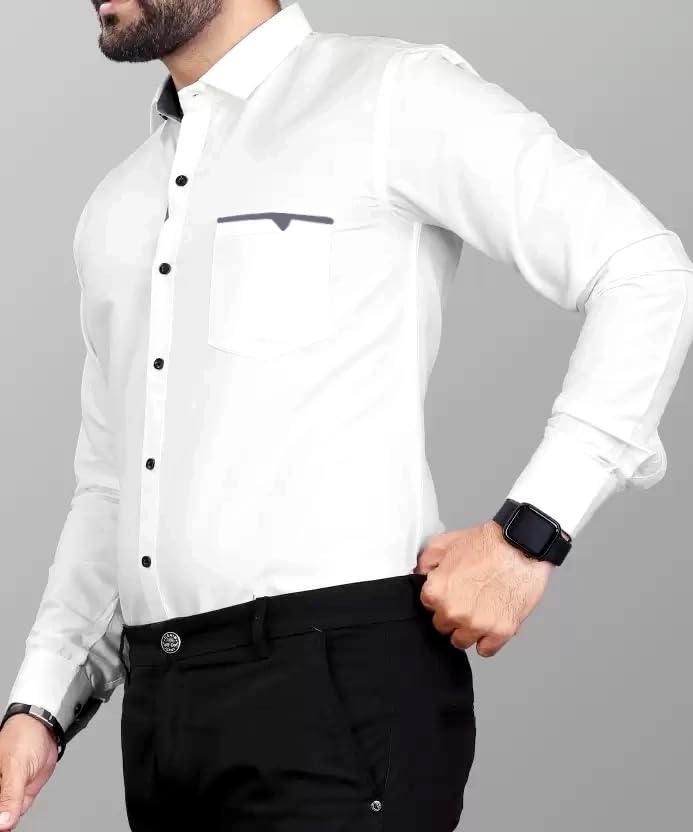 CB-COLEBROOK Men Regular Fit Solid Spread Collar Casual Shirt (Large, White)