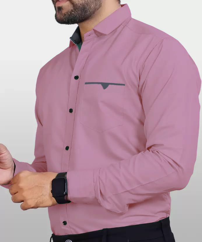 CB-COLEBROOK Men's Regular Fit Solid Spread Collar Cotton Casual Shirt (Large, Mauve)