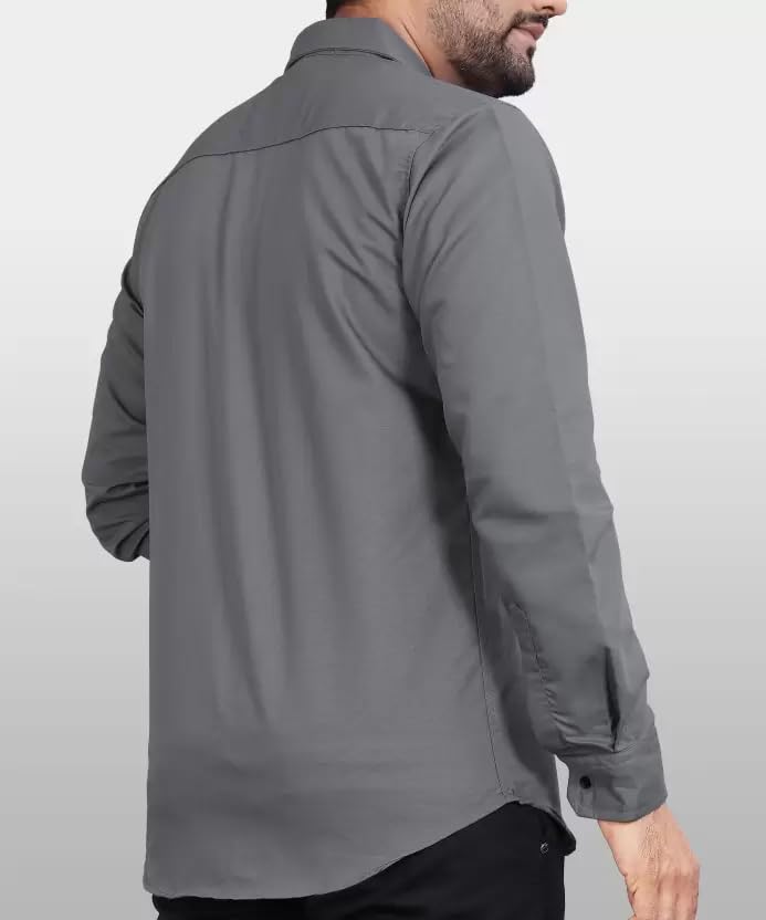 CB-COLEBROOK Men Regular Fit Solid Spread Collar Casual Shirt (Large, Cadet Grey)