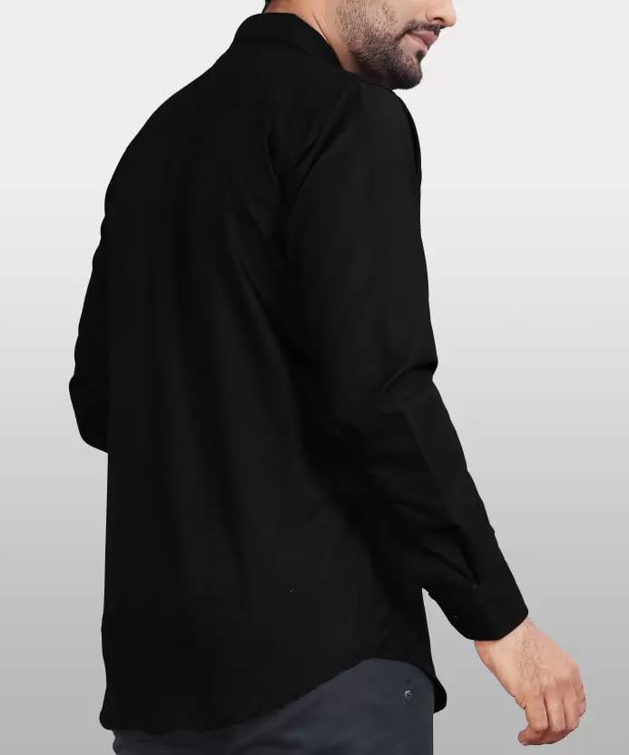 CB-COLEBROOK Men Regular Fit Solid Spread Collar Casual Shirt (Large, Black)