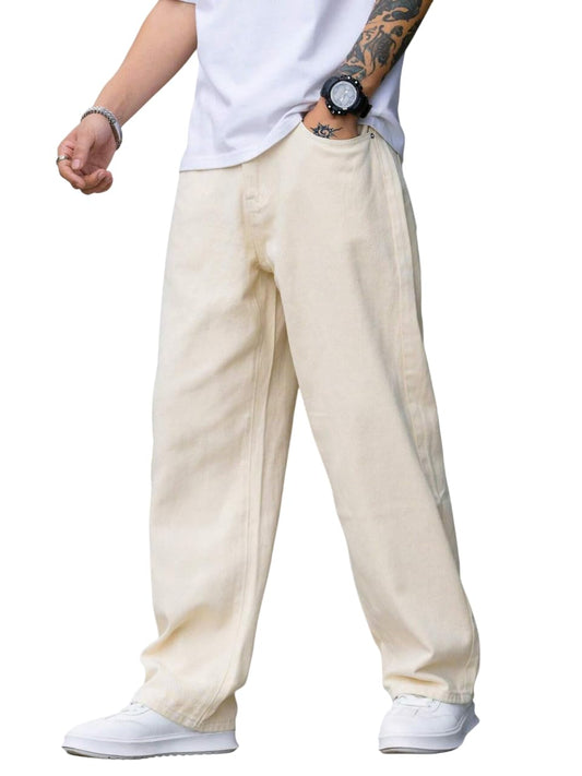 JVX Men Mid Rise Jeans ||Looses Fit Denimjeans || Baggyjeans (Njj-04) (Numeric, 32, Cream)