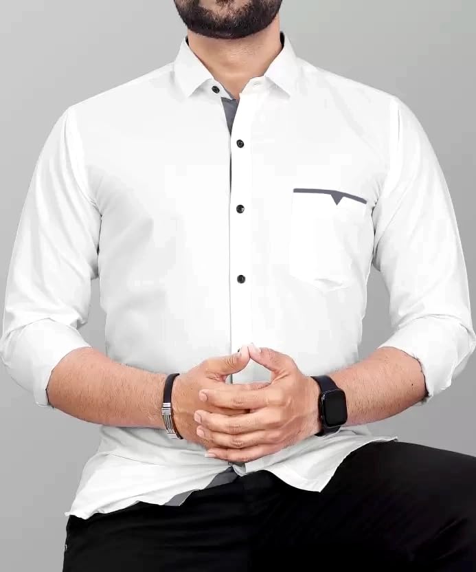 CB-COLEBROOK Men Regular Fit Solid Spread Collar Casual Shirt (Large, White)