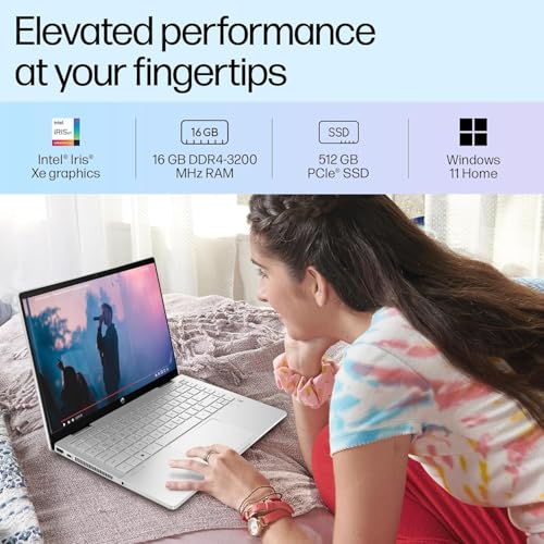 HP Pavilion x360, 13th Gen Intel Core i5-1335U (16GB DDR4, 512GB SSD) Touchscreen, 14"/35.6cm, FHD, Win 11, Office 21, Silver, 1.51kg, ek1074tu/1148tu, Iris Xe, FPR, 5MP Camera, Backlit KB Laptop