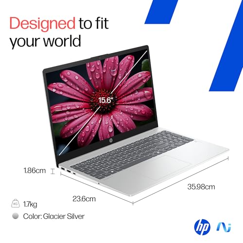 HP OmniBook 3 AMD Ryzen AI 5 340 Next Gen AI Laptop, (16GB DDR5, 512GB SSD), Anti-Glare,15.6''/39.6cm FHD, Win11,Office24, Silver,1.7kg, FHD Camera w/Privacy Shutter, fn0007AU