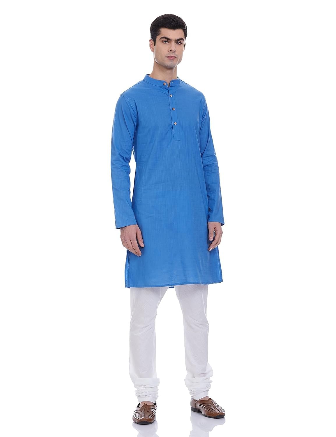 Amazon Brand - Symbol Cotton Solid Regular Men's Kurtas (SYMETHLKUR-1_Blue_M)