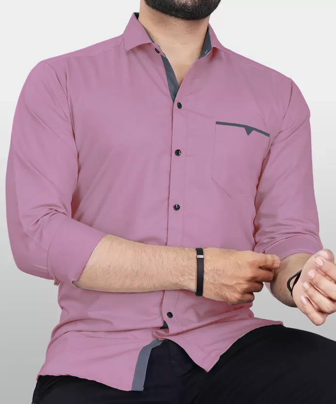 CB-COLEBROOK Men's Regular Fit Solid Spread Collar Cotton Casual Shirt (Large, Mauve)