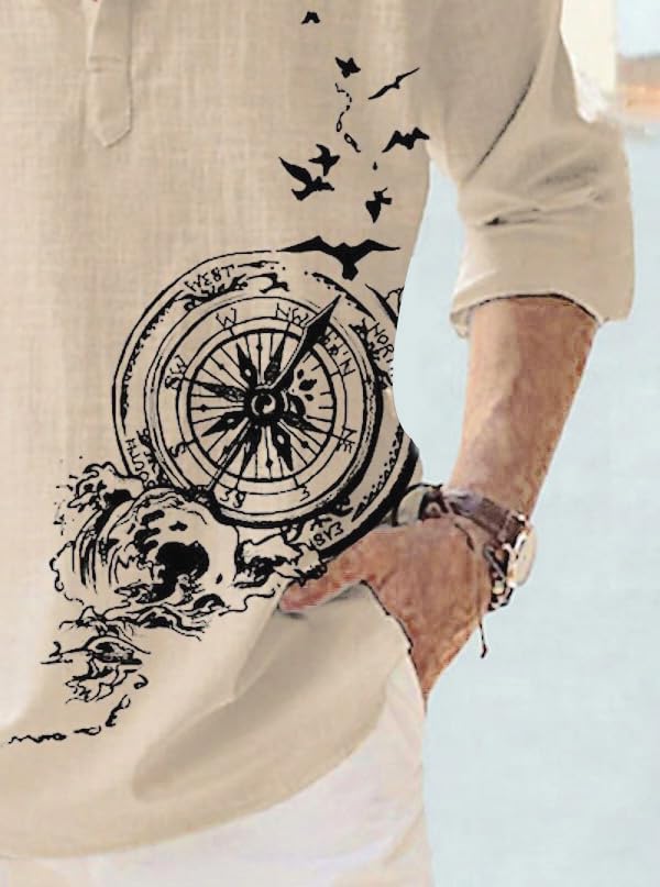 DEELMO Men's Cotton Blend Geometric Regular Fit Shirt (MON321_CHIKU_Down Round_Print_40_Beige