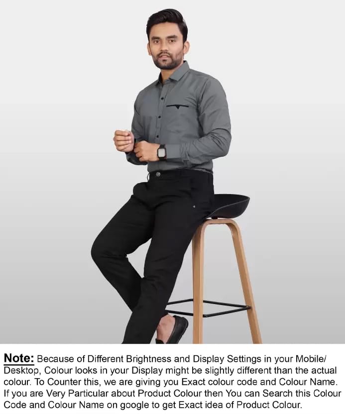 CB-COLEBROOK Men Regular Fit Solid Spread Collar Casual Shirt (Large, Cadet Grey)