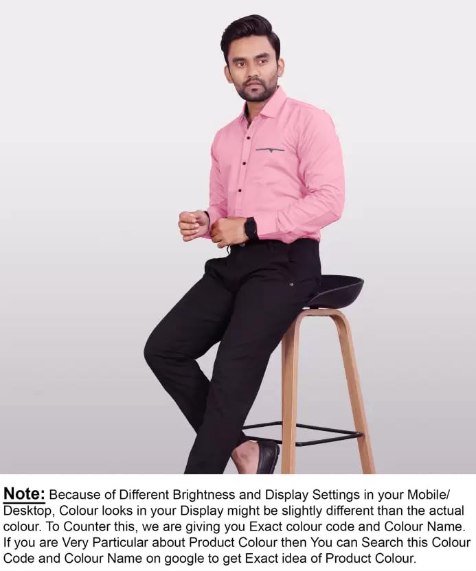 CB-COLEBROOK Men Regular Fit Solid Spread Collar Casual Shirt (Large, Pink Pearl)