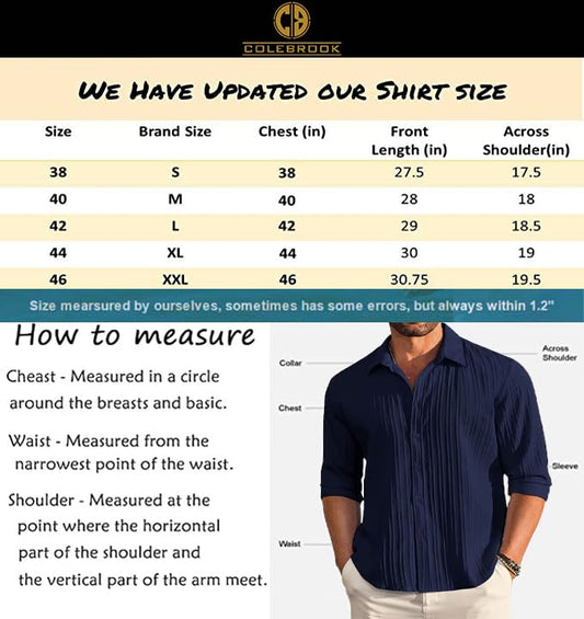 CB-COLEBROOK Men's Casual Button Down Shirts Long Sleeve Linen Shirt Fashion Textured Beach Summer Shirt (in, Alpha, M, Regular, Navy Blue)