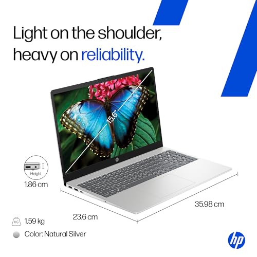 HP 15, 13th Gen Intel Core i5-1334U, (16GB DDR4,512GB SSD) Anti-Glare, Micro-Edge, FHD, 15.6''/39.6cm, Win11, M365 Basic(1yr)* Office24, Silver, 1.59kg, fd0577TU, Iris Xe, FHD Camera w/Shutter Laptop