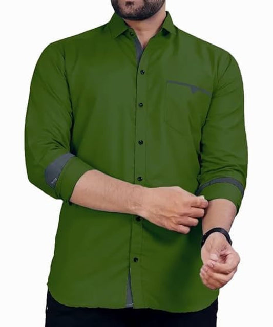 CB-COLEBROOK Men Regular Fit Solid Spread Collar Casual Shirt (Large, Forest Green)