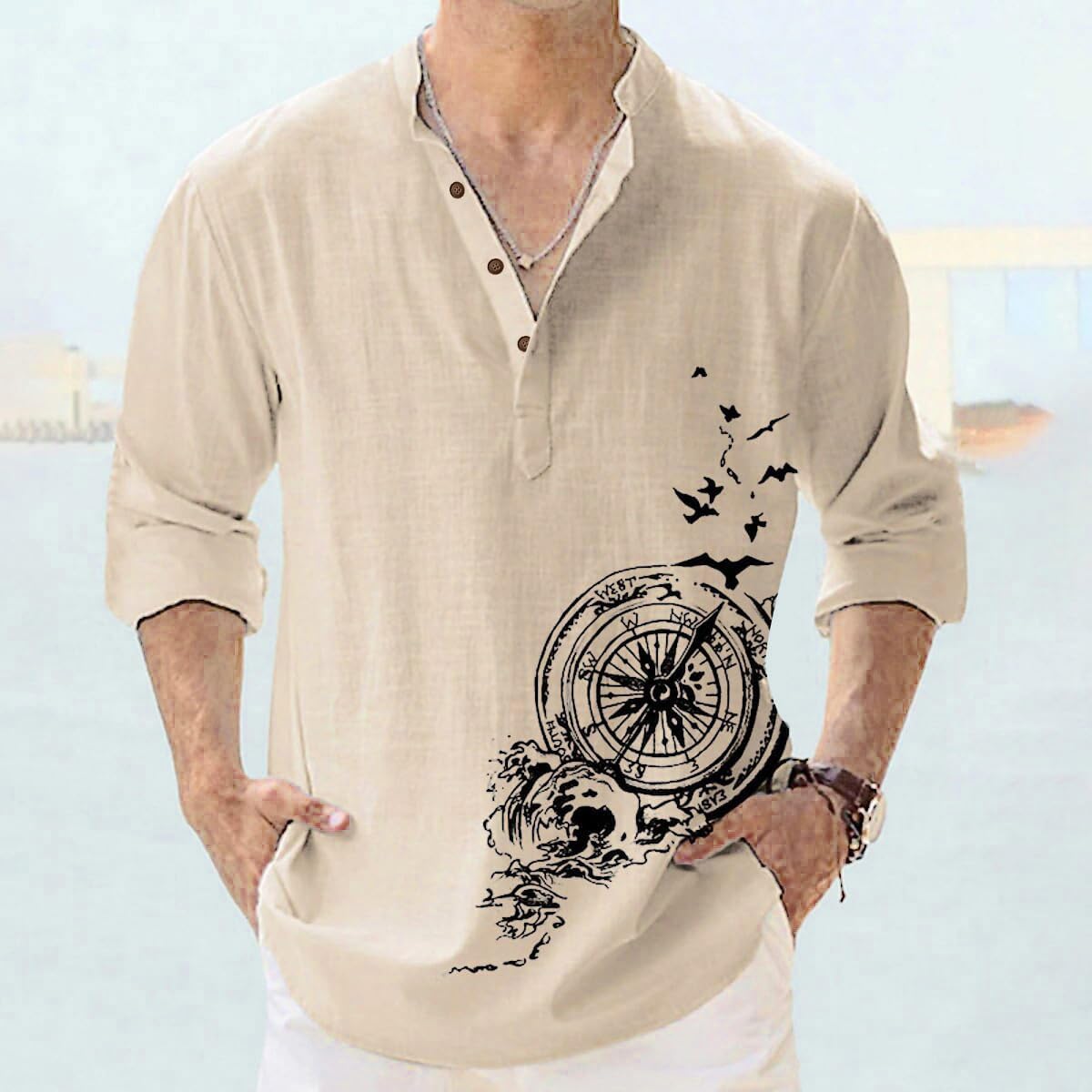 DEELMO Men's Cotton Blend Geometric Regular Fit Shirt (MON321_CHIKU_Down Round_Print_40_Beige