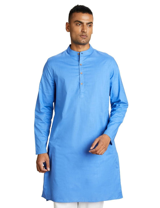 Amazon Brand - Symbol Cotton Solid Regular Men's Kurtas (SYMETHLKUR-1_Blue_M)