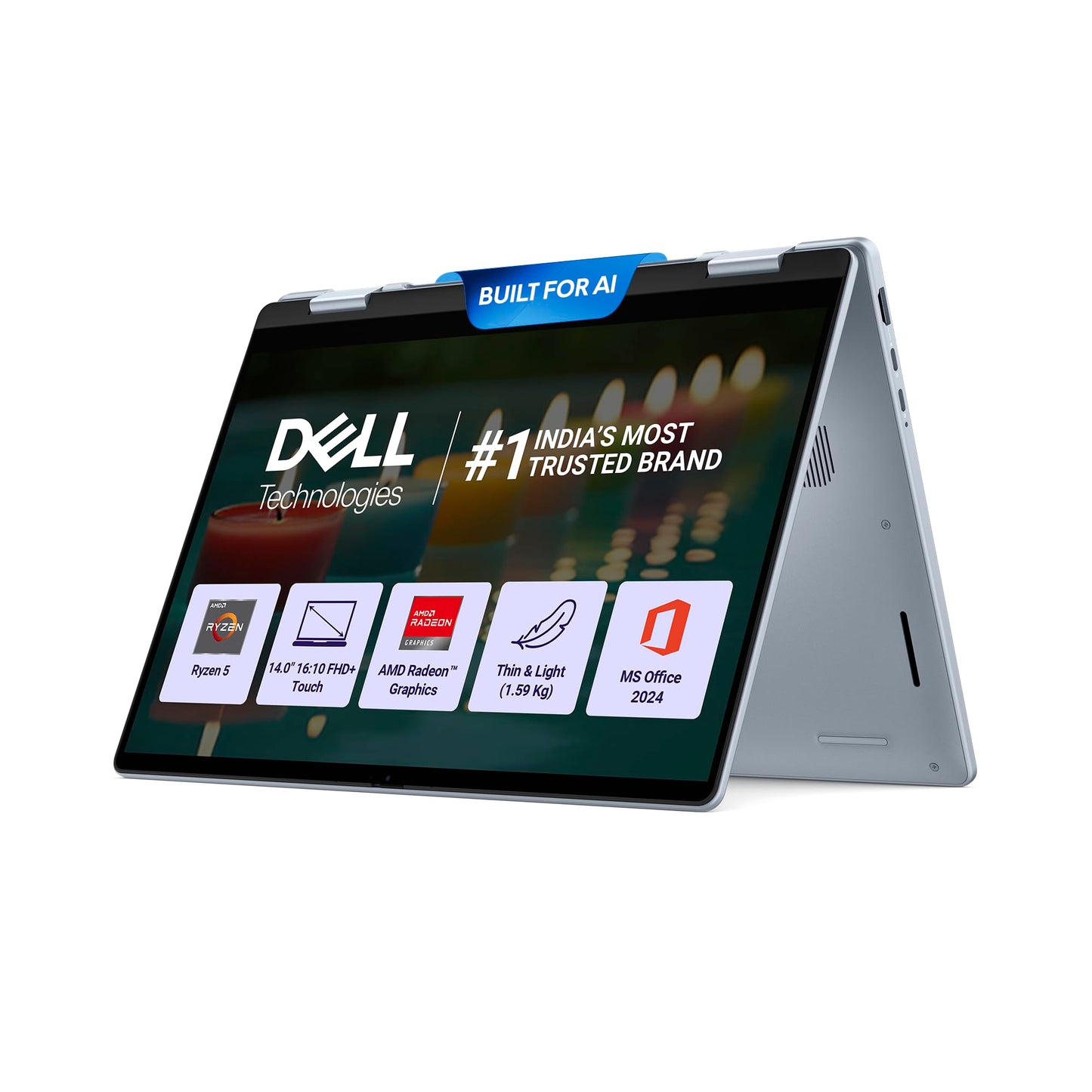 Dell DB04255, R5-340 AI Processor / 16 GB LPDDR5X/ 512 GB SSD/AMD Radeon™ Graphics / 14" (35.56 cm) FHD Plus, 300 Nits, Touch, Backlit + FPS Keyboard, 15 Month McAfee/Ice Blue / 1.59 Kg