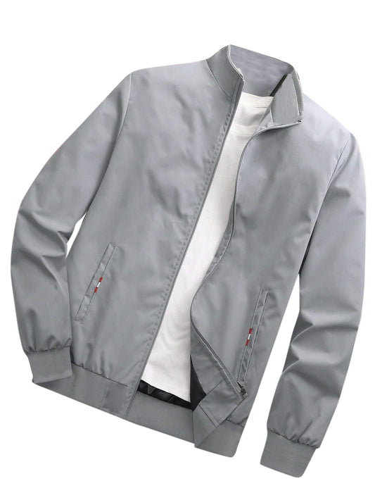 TAGAS Men's Regular Jacket Fit For Casual Wear || Low-Cut Standing Collar || Full Sleeve | Latest Stylish Jacket For Men ||Regular Fit Zip-Up Casual jacket|| bomber jacket for men(MJ-9015) (M, GREY)