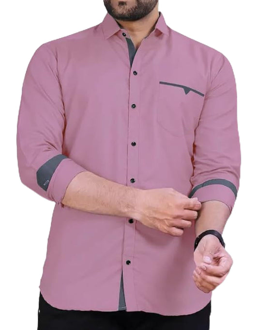CB-COLEBROOK Men's Regular Fit Solid Spread Collar Cotton Casual Shirt (Large, Mauve)
