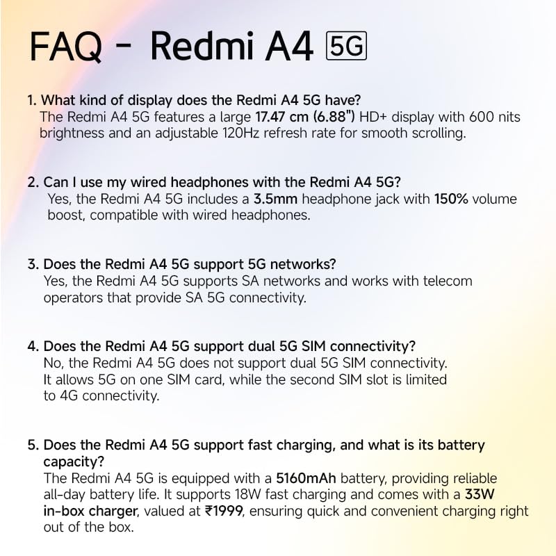 Redmi A4 5G (Starry Black, 6GB RAM, 128GB Storage) | Segment Largest 6.88in 120Hz | 50MP Dual Camera | 18W Fast Charging | Charger in The Box