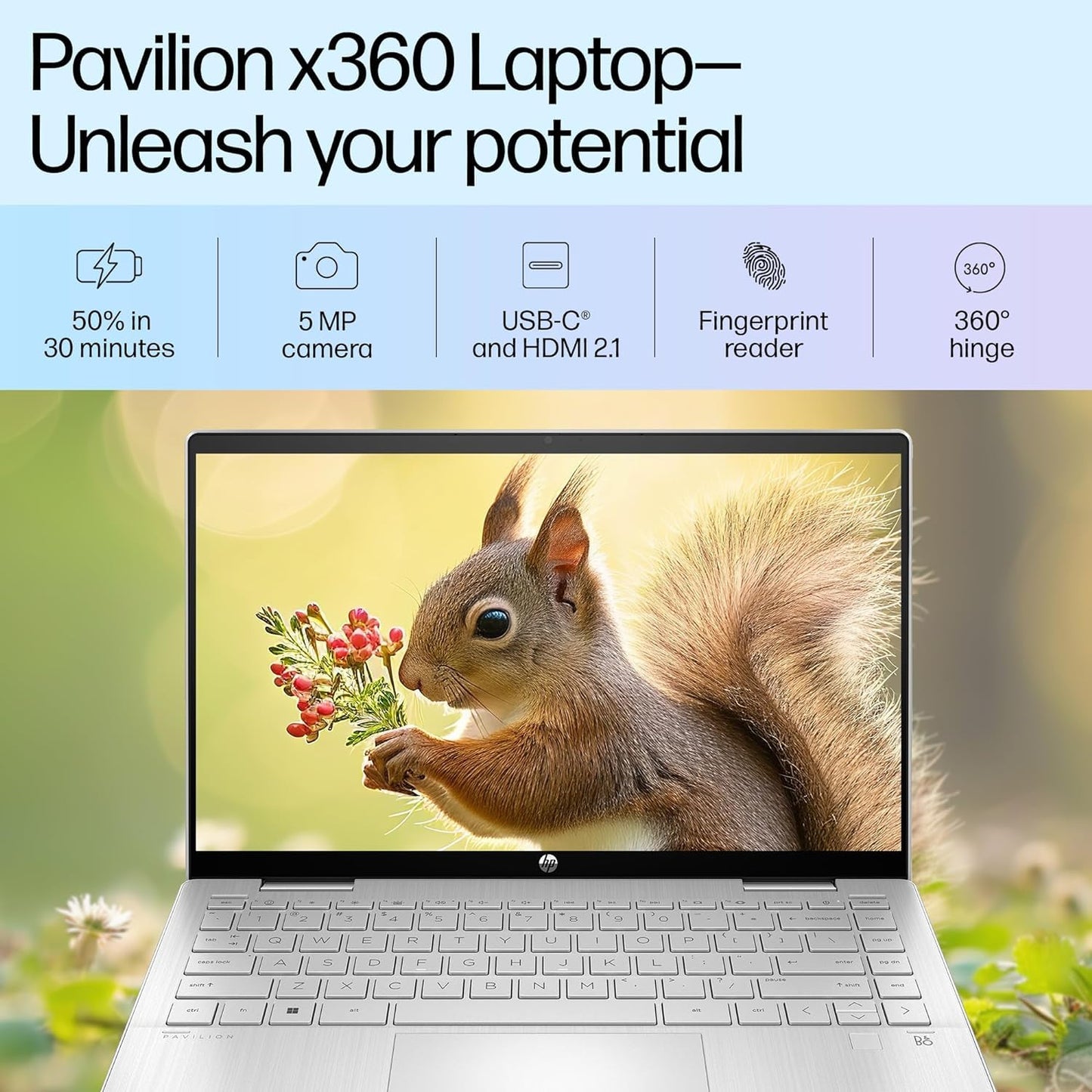 HP Pavilion x360, 13th Gen Intel Core i5-1335U (16GB DDR4, 512GB SSD) Touchscreen, 14"/35.6cm, FHD, Win 11, Office 21, Silver, 1.51kg, ek1074tu/1148tu, Iris Xe, FPR, 5MP Camera, Backlit KB Laptop