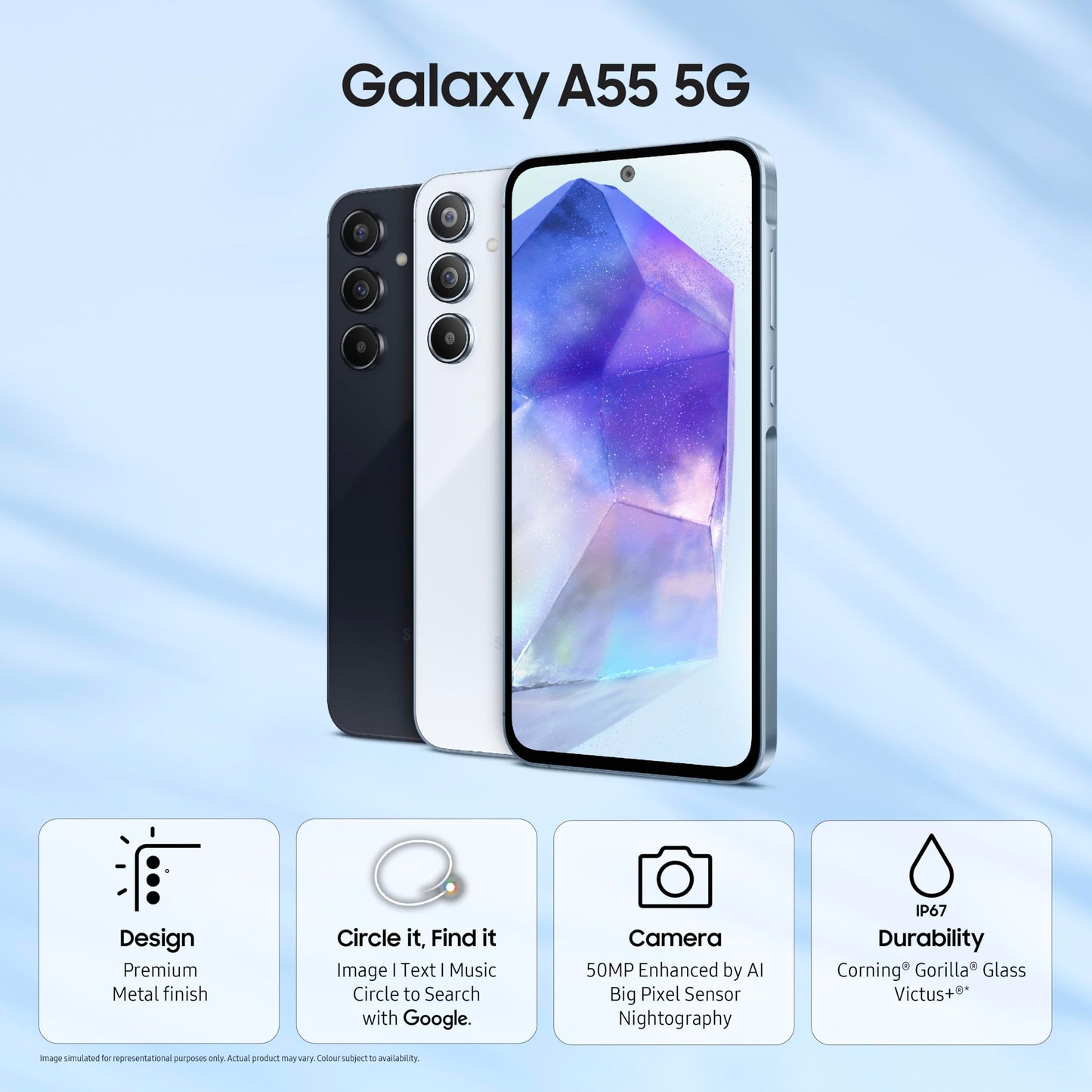Samsung Galaxy A55 5G (Awesome Navy, 12GB RAM, 256GB Storage) | AI | Metal Frame | 50 MP Main Camera (OIS) | Super HDR Video| Nightography | IP67 | Corning Gorilla Glass Victus+ | sAMOLED Display