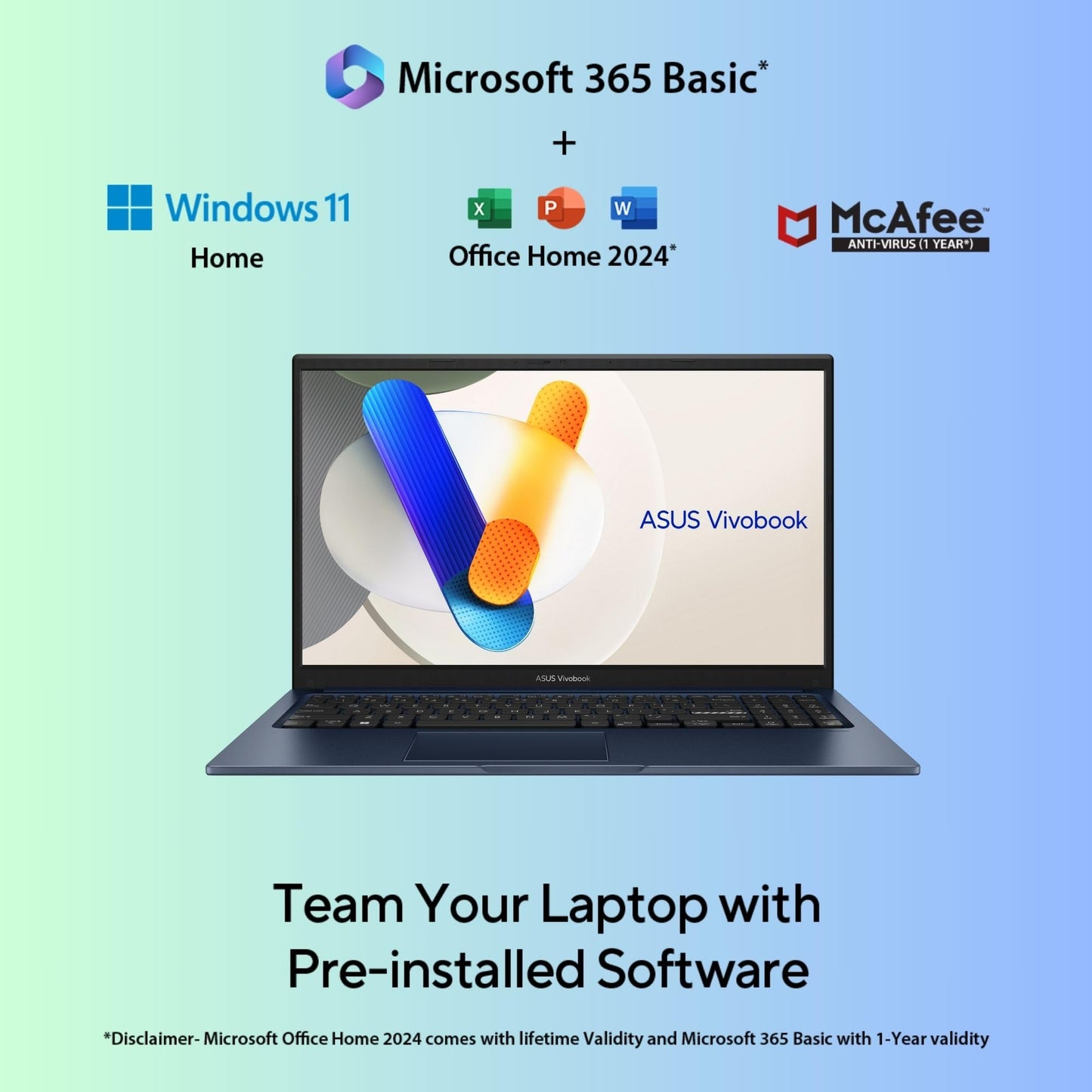 ASUS Vivobook 15, Smartchoice,Intel Core i5 13th Gen 13420H,16GB RAM, 512GB SSD, FHD 15.6",Windows 11, Office Home 2024, Quiet Blue, 1.70 kg, X1502VA-BQ836WS,Intel UHD iGPU, M365 Basic (1Year)* Laptop
