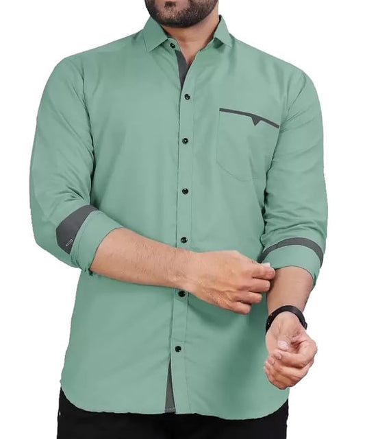 CB-COLEBROOK Men Regular Fit Solid Spread Collar Casual Shirt (Large, Pistachio)