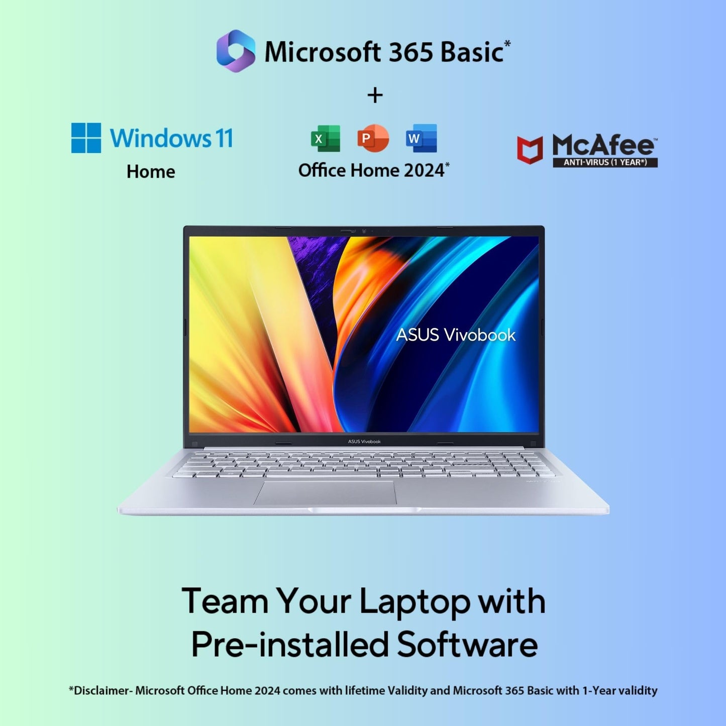 ASUS Vivobook 15, Intel Core i7 13th Gen 13620H, 16GB RAM, 512GB SSD, FHD 15.6", Windows 11, Office Home 2024, Cool Silver, 1.70kg, X1502VA-BQ837WS, Intel UHD iGPU, M365 Basic (1Year)* Laptop