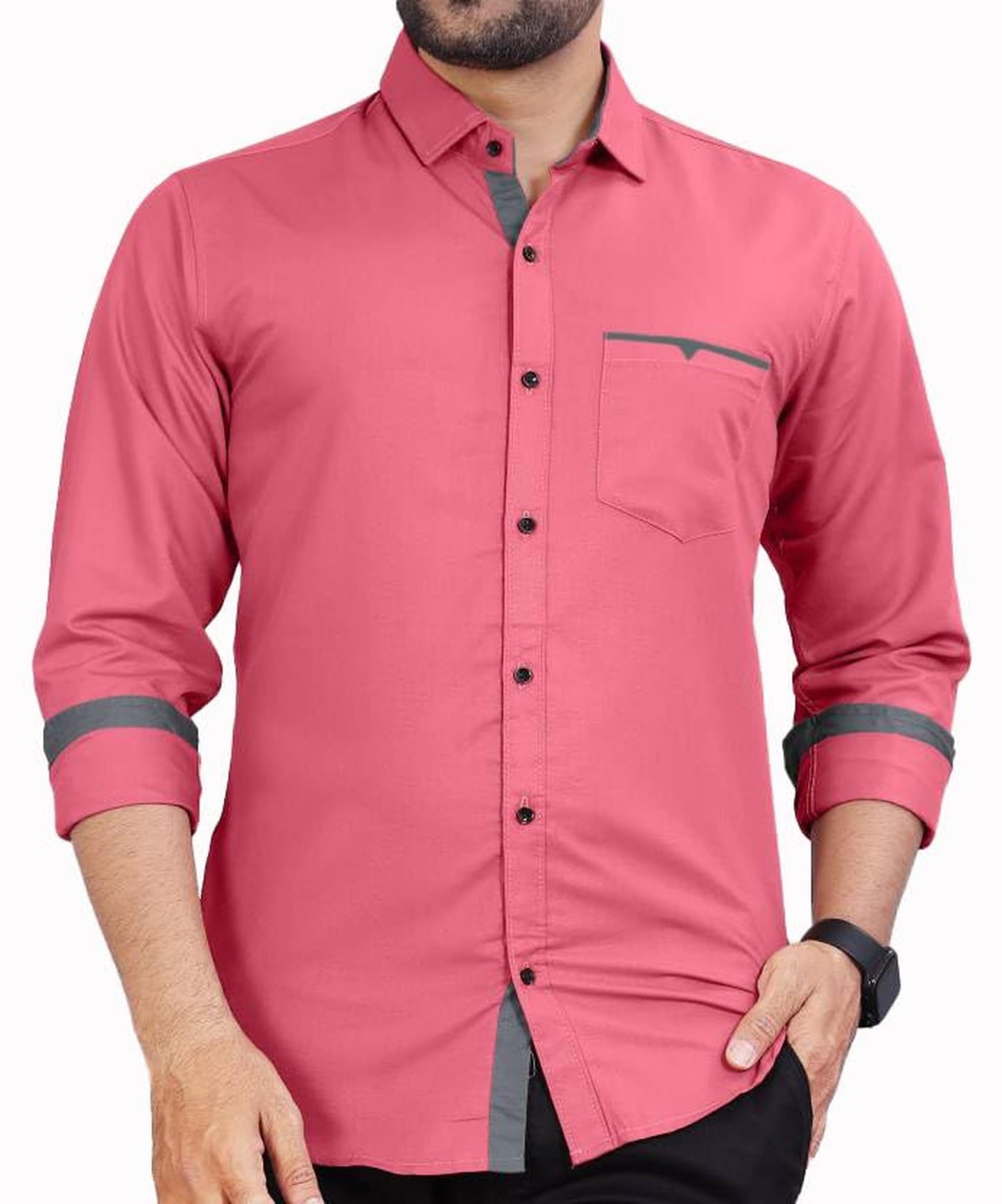 CB-COLEBROOK Men Regular Fit Solid Spread Collar Cotton Casual Shirt (Small, Dark Pink)