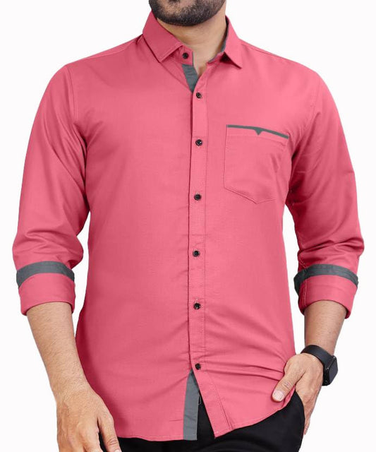 CB-COLEBROOK Men Regular Fit Solid Spread Collar Cotton Casual Shirt (Small, Dark Pink)
