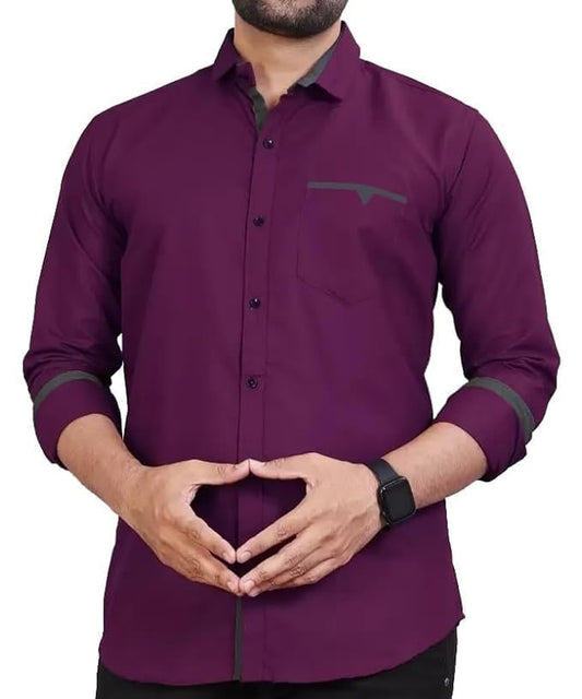 CB-COLEBROOK Men Regular Fit Solid Spread Collar Casual Shirt (Large, Wine)