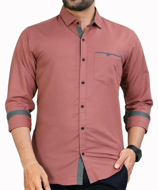 CB-COLEBROOK Men's Regular Fit Solid Spread Collar Cotton Casual Shirt (Large, Dusty Pink)