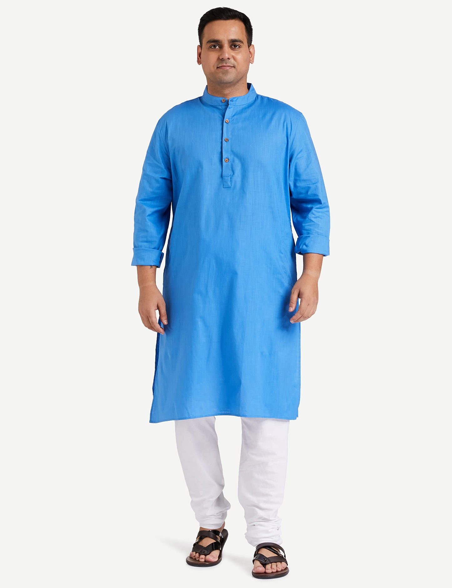 Amazon Brand - Symbol Cotton Solid Regular Men's Kurtas (SYMETHLKUR-1_Blue_M)