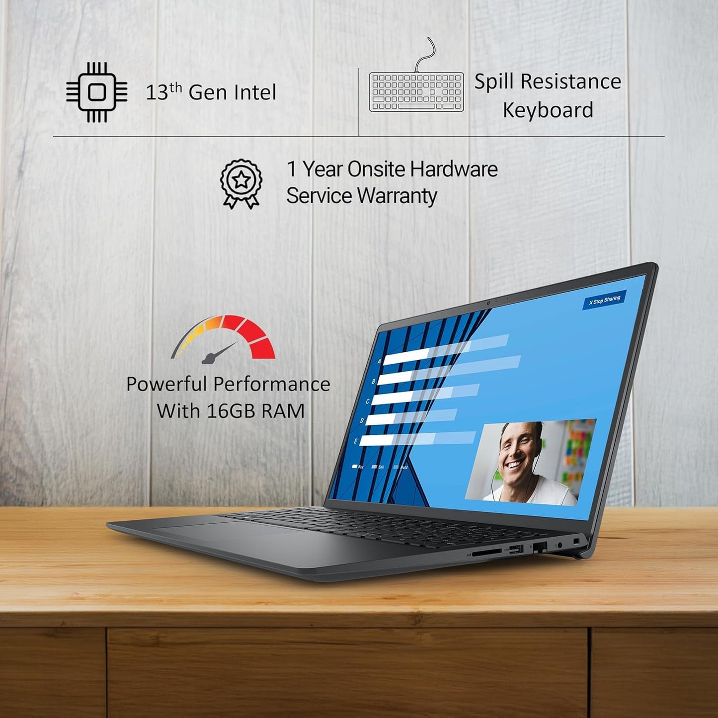 Dell Vostro, Intel Core i3 13th Gen - 1305U, 16GB DDR4 RAM, 512GB, FHD 15.6"/39.6 cm, Windows 11, Office H&S 2024, Carbon Grey, 1.66Kg, 120Hz 250 nits Narrow Border Display, Intel UHD Graphics Laptop
