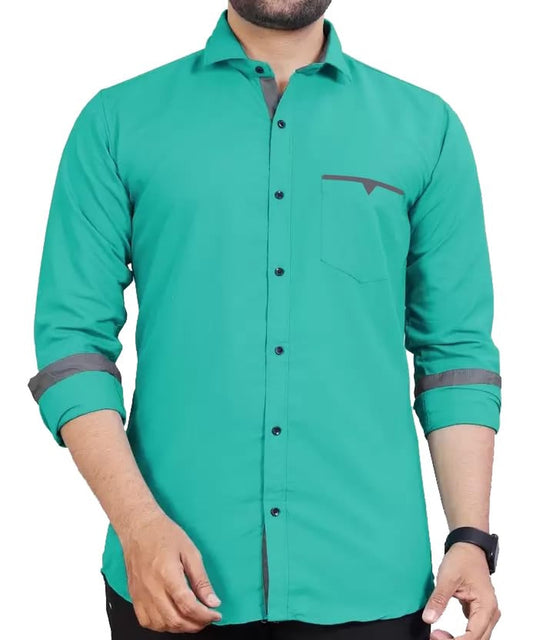 CB-COLEBROOK Men Regular Fit Solid Spread Collar Casual Shirt (Large, Pine Green)
