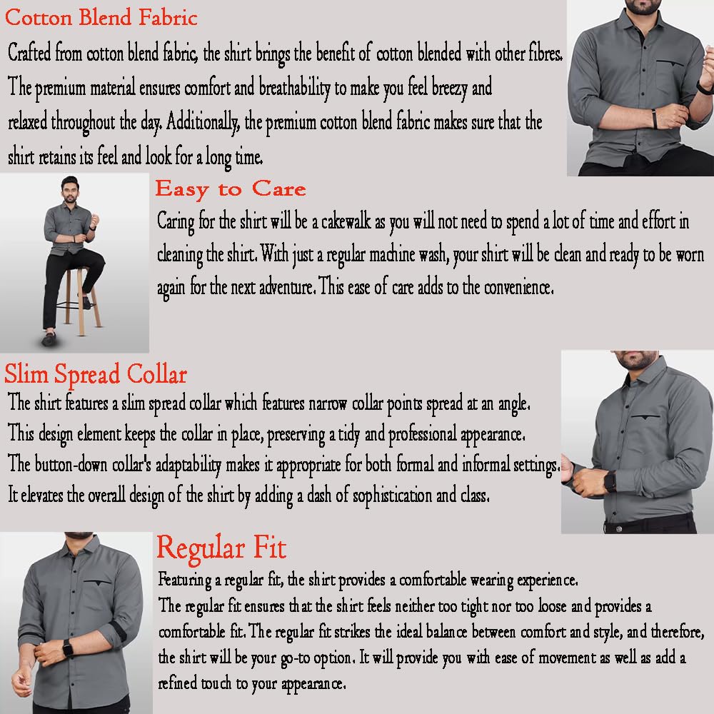 CB-COLEBROOK Men Regular Fit Solid Spread Collar Casual Shirt (Large, Cadet Grey)