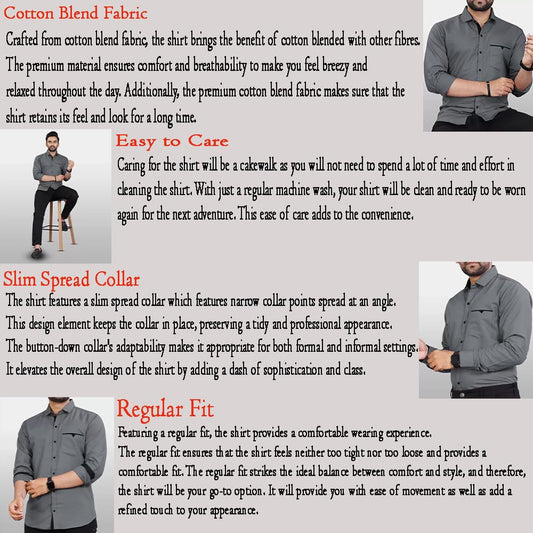 CB-COLEBROOK Men Regular Fit Solid Spread Collar Casual Shirt (Large, Cadet Grey)