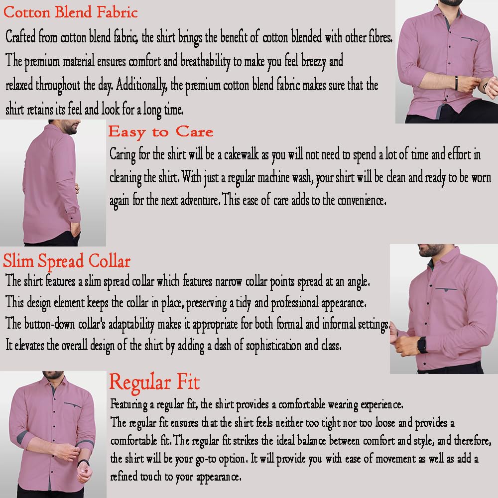 CB-COLEBROOK Men's Regular Fit Solid Spread Collar Cotton Casual Shirt (Large, Mauve)