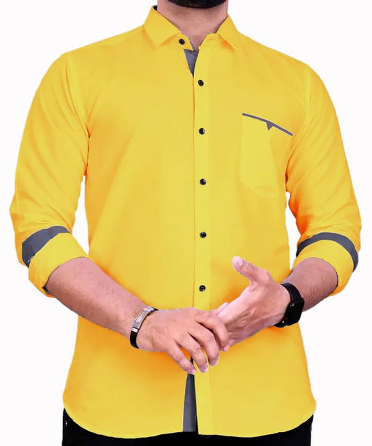 CB-COLEBROOK Men's Regular Fit Solid Spread Collar Cotton Casual Shirt (Small, Dark Yellow)