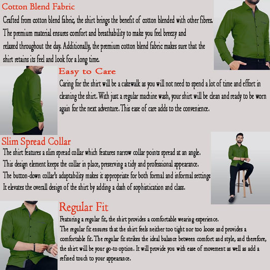CB-COLEBROOK Men Regular Fit Solid Spread Collar Casual Shirt (Large, Forest Green)