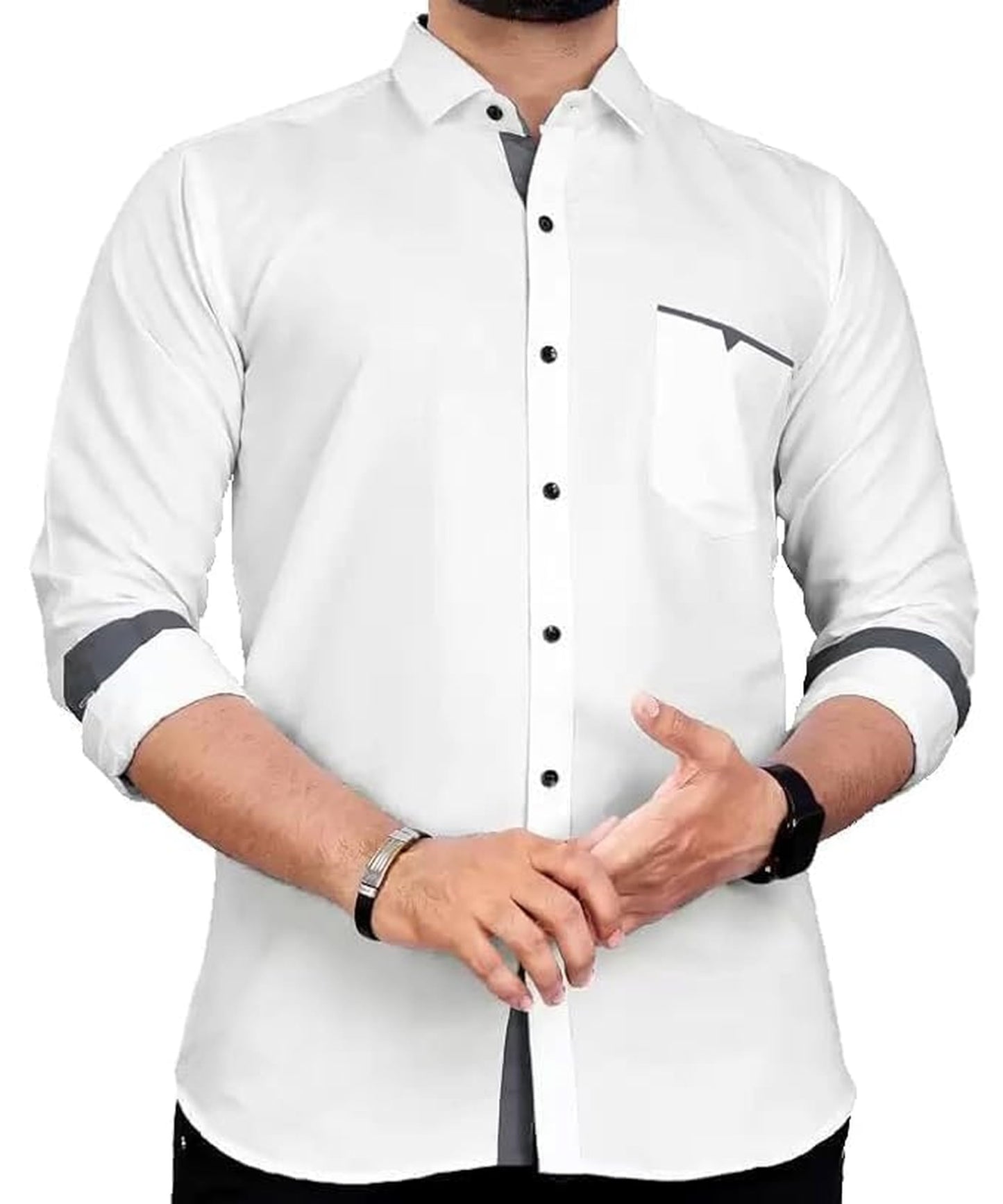CB-COLEBROOK Men Regular Fit Solid Spread Collar Casual Shirt (Large, White)
