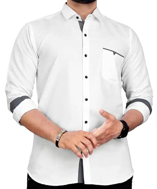 CB-COLEBROOK Men Regular Fit Solid Spread Collar Casual Shirt (Large, White)