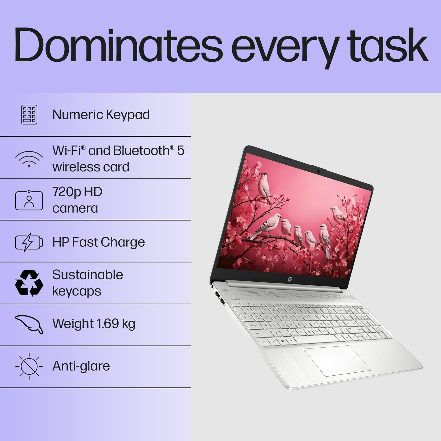 HP 15s, 12th Gen Intel Core i3-1215U (8GB DDR4, 512GB SSD) Anti-Glare, 15.6"/39.6cm,FHD, Win 11, MS Office 21, Silver, 1.69kg, fy5006tu/fd0751tu/fd0752tu, UHD Graphics, HD Camera, Dual Speakers Laptop
