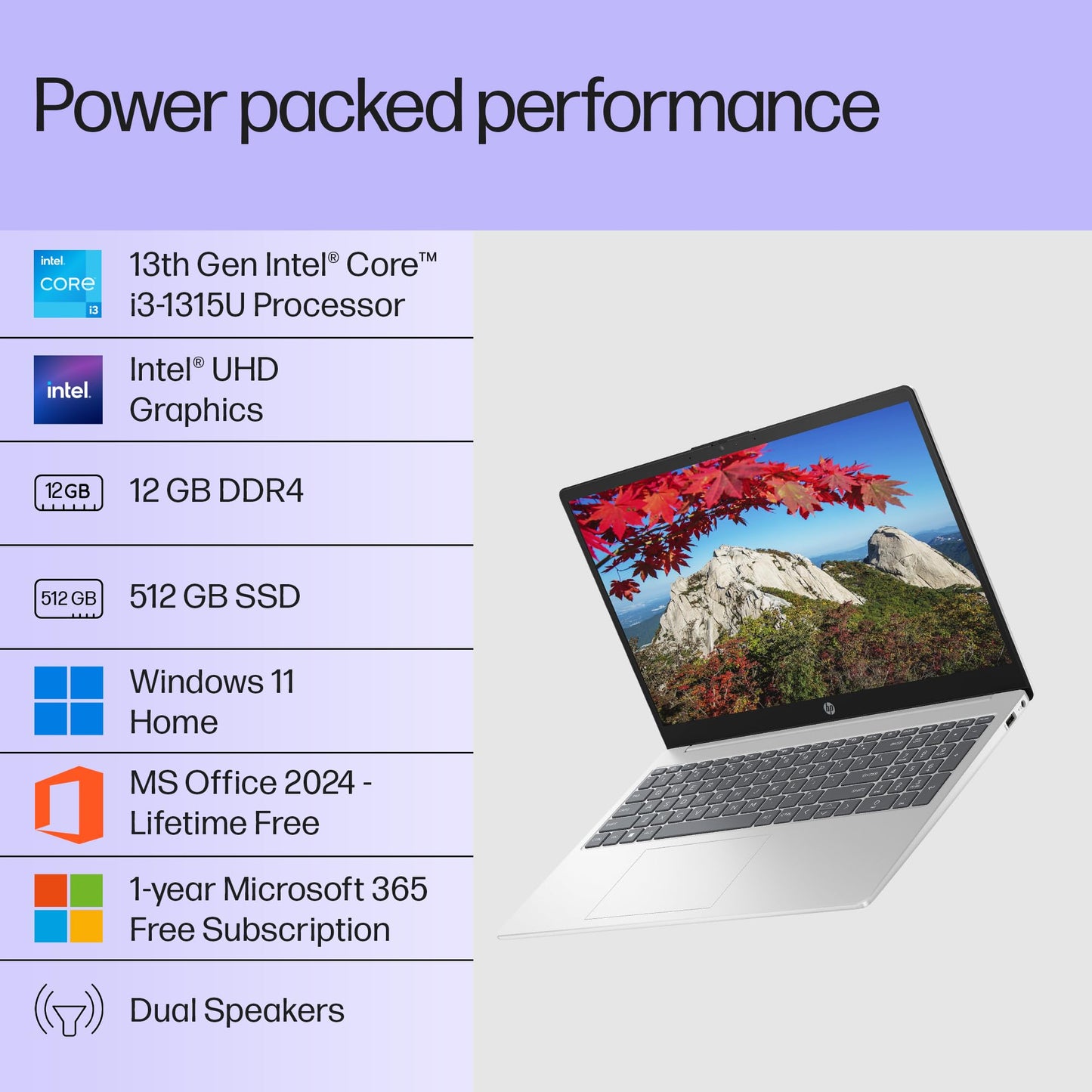 HP 15, 13th Gen Intel Core i3-1315U (12GB DDR4, 512GB SSD) FHD, Anti-Glare, Micro-Edge, 15.6''/39.6cm, Win11, M365 Basic(1yr)* Office24, Silver, 1.59kg, fd0573TU, FHD Camera w/Shutter Laptop