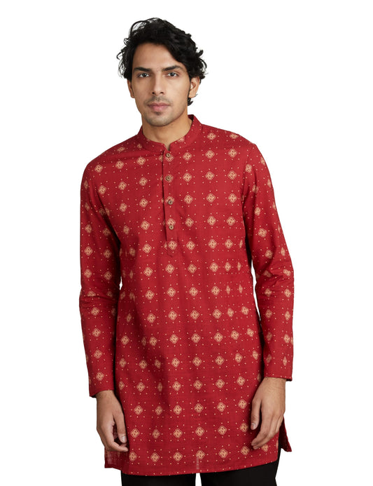 Amazon Brand - Symbol Cotton Men's Mid Length Regular Fit Kurta 37"_Sy-A23-Mna-Mkt-335_Red_XL