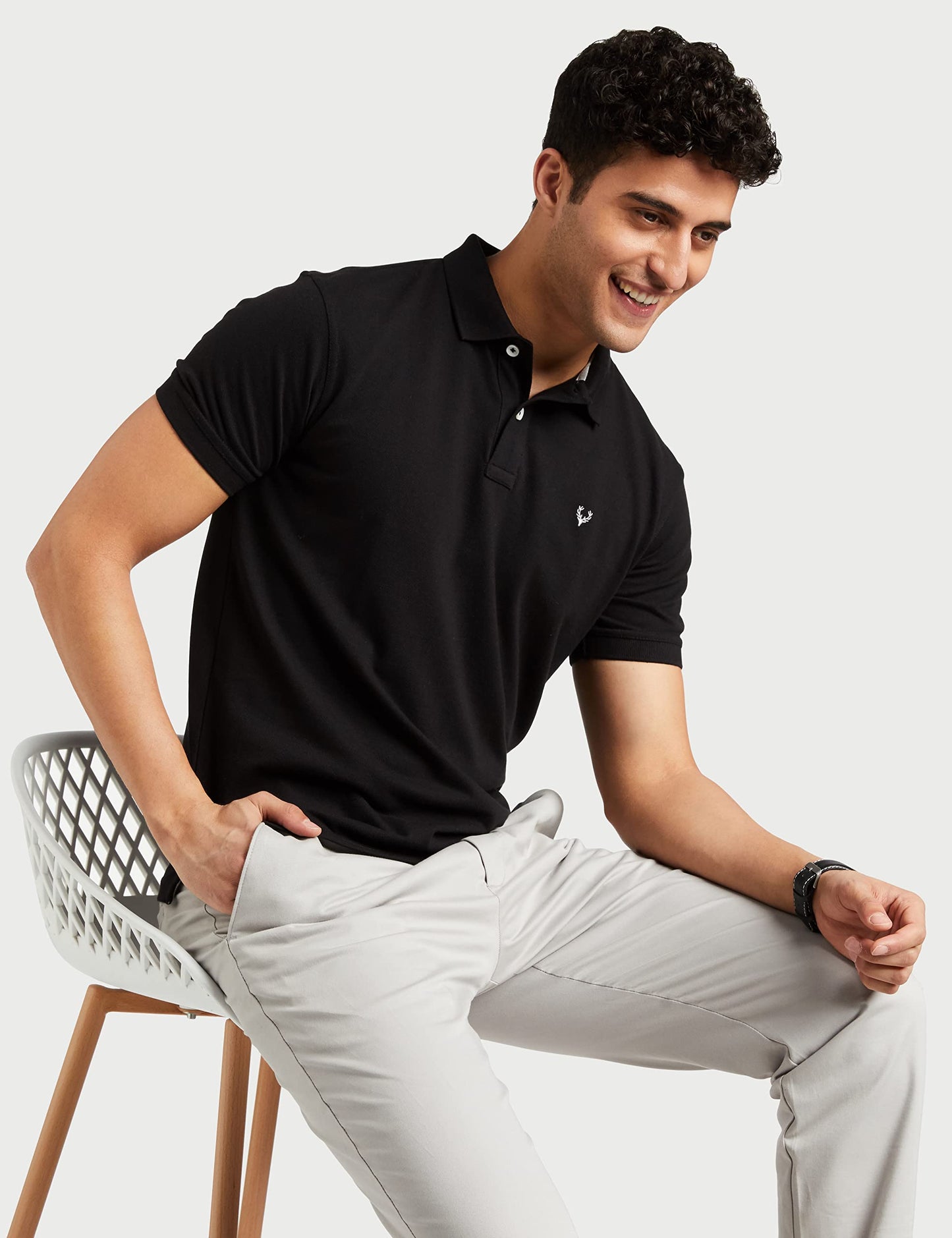 Allen Solly Men's Plain Regular Fit Cotton Polo (AMKP317G04249_Jet Black_Medium)