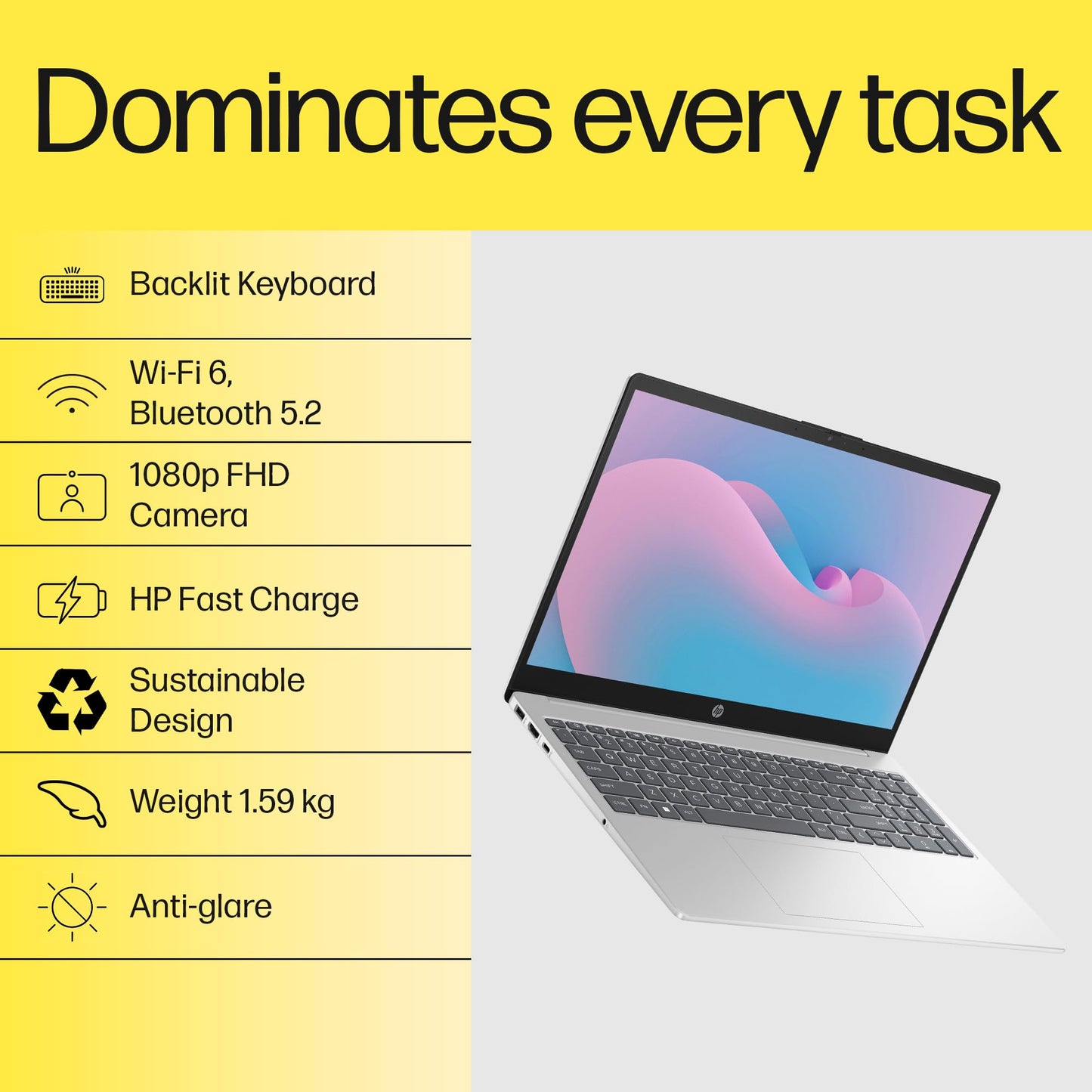 HP 15, AMD Ryzen 5 7520U, 16GB DDR5, 512GB SSD, (Win 11, Office 21, Silver, 1.59kg), Anti-Glare, Micro-Edge, 15.6-inch(39.6cm), FHD Laptop, AMD Radeon Graphics, 1080p FHD Camera, Backlit KB, fc0690au